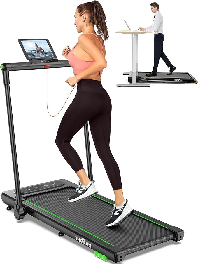 2.5HP Treadmill, 2 in 1 Under Desk Walking Pad Treadmill, Electric Compact Space Folding Treadmill for Home Office with LED Touch Screen 0.6-7.6MPH Wider Running Belt, No Assembly Needed