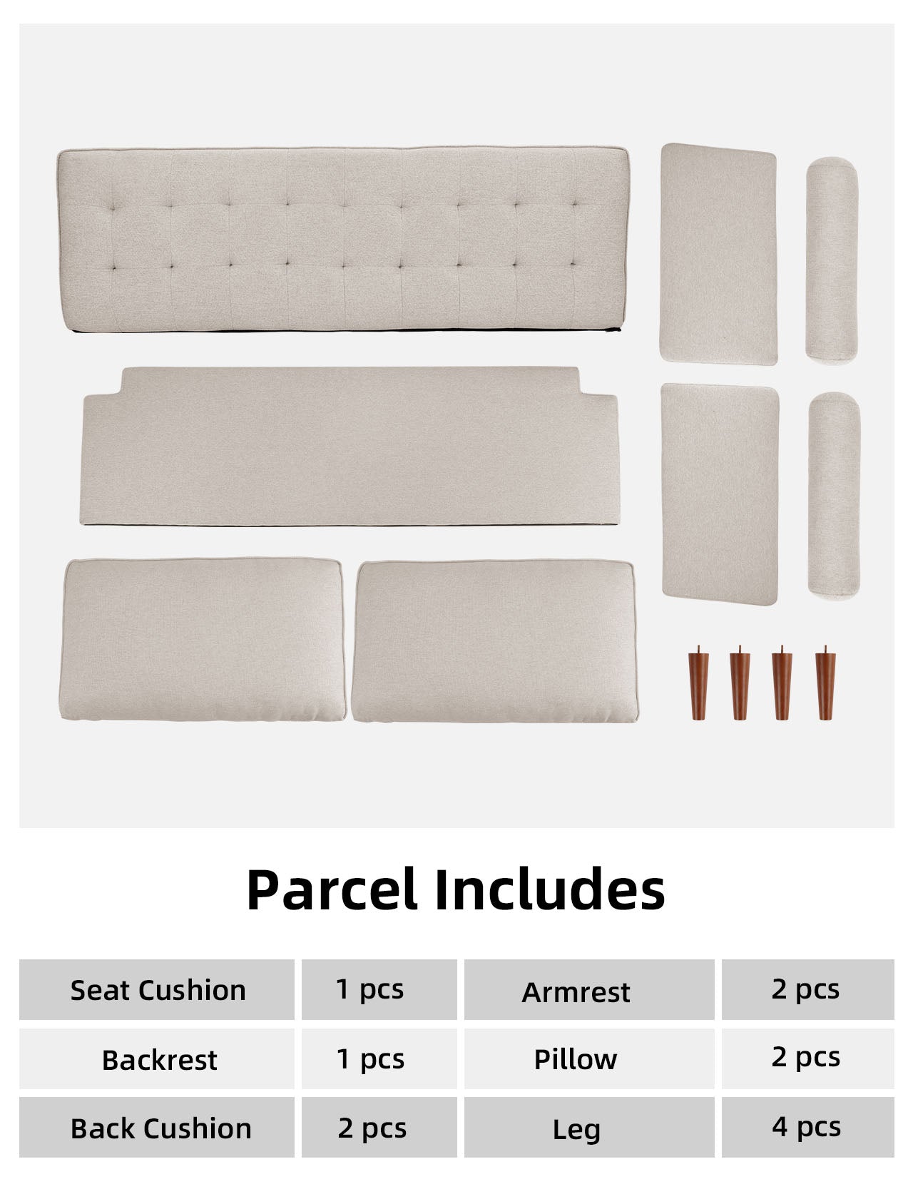 Koorlian Small Sofa Couch, 2 Seater Fabric Loveseat, Mid Century Modern Couches for Living Room, Button Tufted Seat Cushion, Square Armrest, 2 Throw Pillows, Fit for Small Spaces, Dorm, Apart, Beige