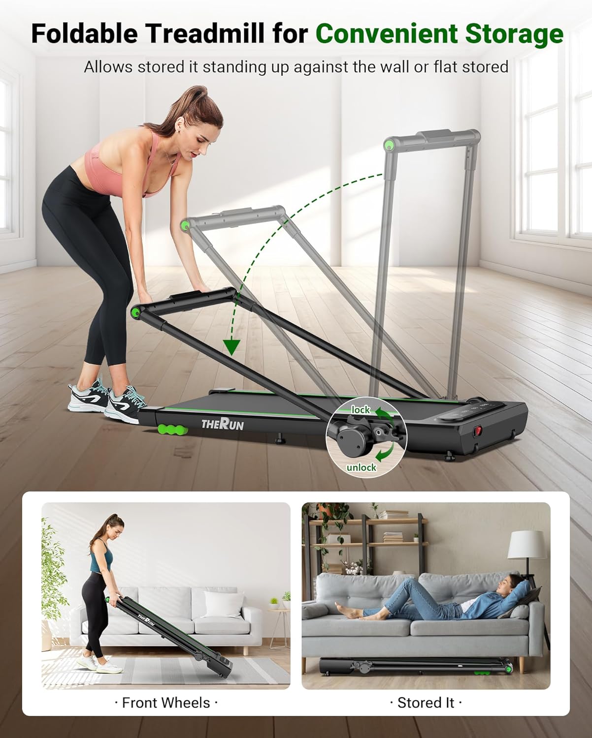 2.5HP Treadmill, 2 in 1 Under Desk Walking Pad Treadmill, Electric Compact Space Folding Treadmill for Home Office with LED Touch Screen 0.6-7.6MPH Wider Running Belt, No Assembly Needed