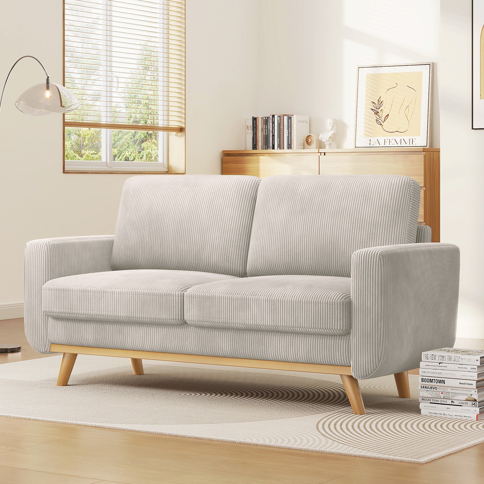 Koorlian 68" Loveseat Sofa Light Grey, Comfy Corduroy Couch with Spring Cushion, Sofa Couch with Solid Wood, Modern Couch with Extra Deep Seat, Sofa for Bedroom, Loveseat for Living Room, Office Couch