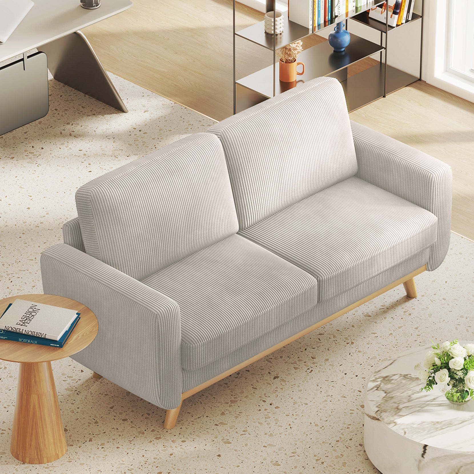 Koorlian 68" Loveseat Sofa Light Grey, Comfy Corduroy Couch with Spring Cushion, Sofa Couch with Solid Wood, Modern Couch with Extra Deep Seat, Sofa for Bedroom, Loveseat for Living Room, Office Couch