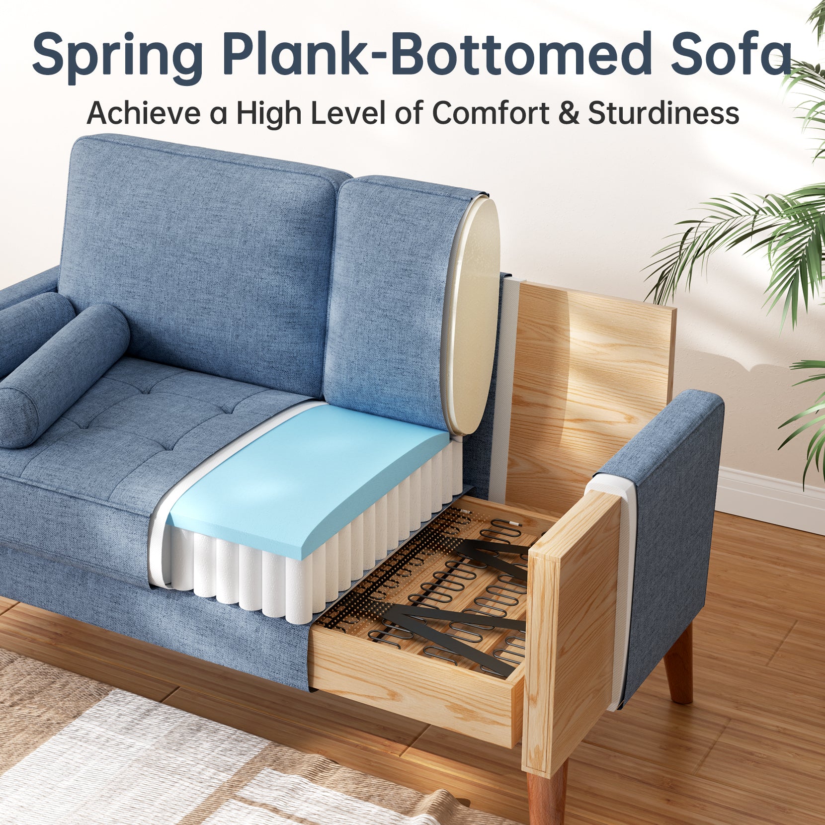 Koorlian Loveseat Sofa, 48" Small Sofa Couch Mid Century Modern Couch for Small Spaces, Bedroom and Living Room, Removable Sofa Cover Spring Cushions and Solid Wood Frame, Easy to Install, Blue