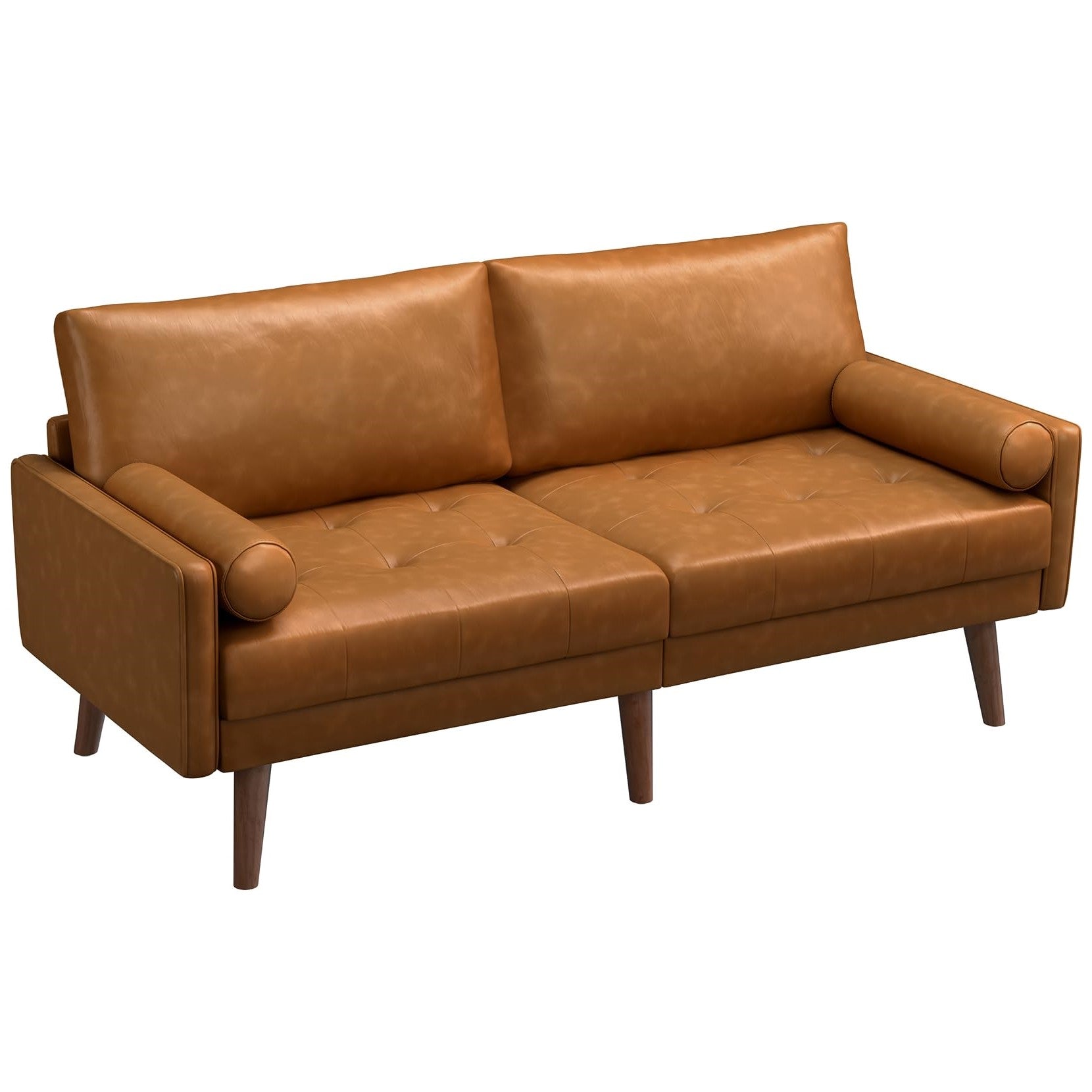 Koorlian Faux Leather Loveseat Sofa, 71inch Mid Century Modern Living Room Sofa, Button Tufted Seat Cushion, Fit for Bedroom, Small Spaces, Brown