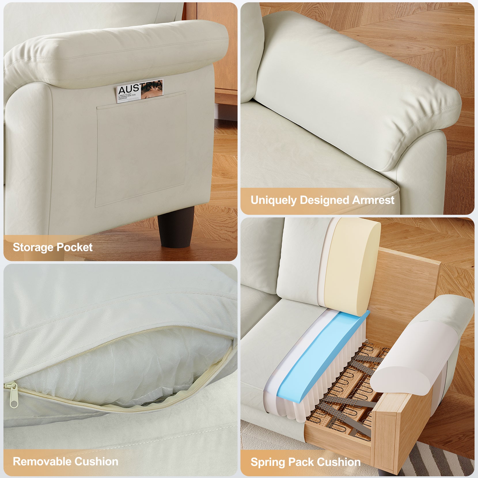 Koorlian 70" Loveseat Sofa, Mid Century Modern Couch with Storage Bag, Velvet Deep Couches for Small Spaces, Living room,Bedroom, Apartment, Office, Removable Sofa Cover Spring Cushions, Easy to Install, Beige