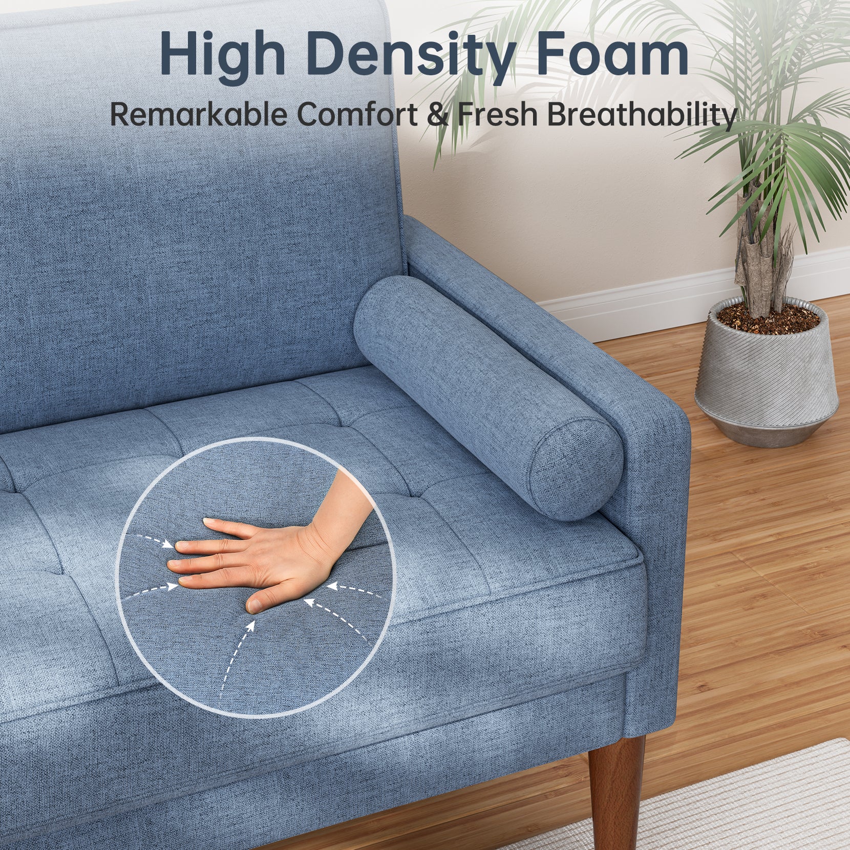 Koorlian Loveseat Sofa, 48" Small Sofa Couch Mid Century Modern Couch for Small Spaces, Bedroom and Living Room, Removable Sofa Cover Spring Cushions and Solid Wood Frame, Easy to Install, Blue