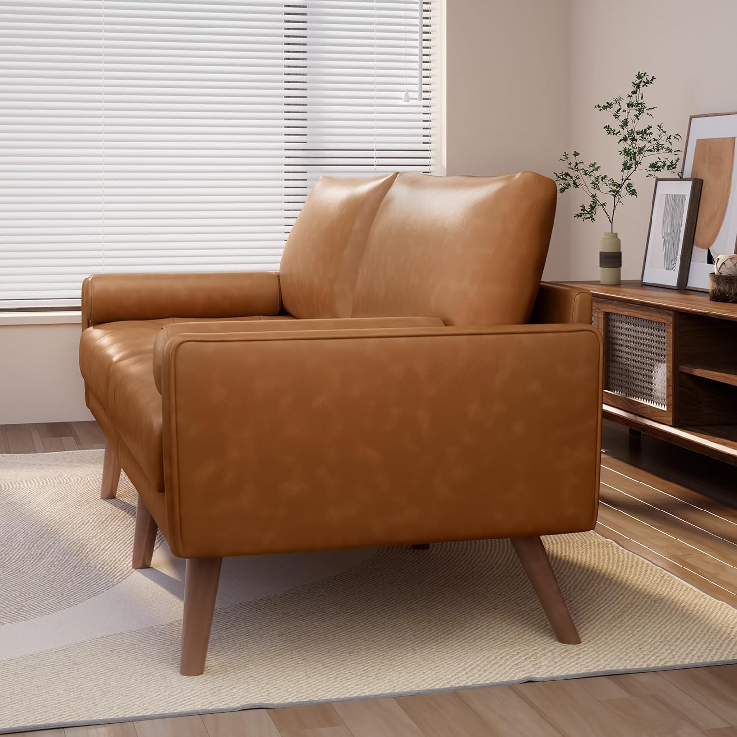 Koorlian Faux Leather Loveseat Sofa, 71inch Mid Century Modern Living Room Sofa, Button Tufted Seat Cushion, Fit for Bedroom, Small Spaces, Brown