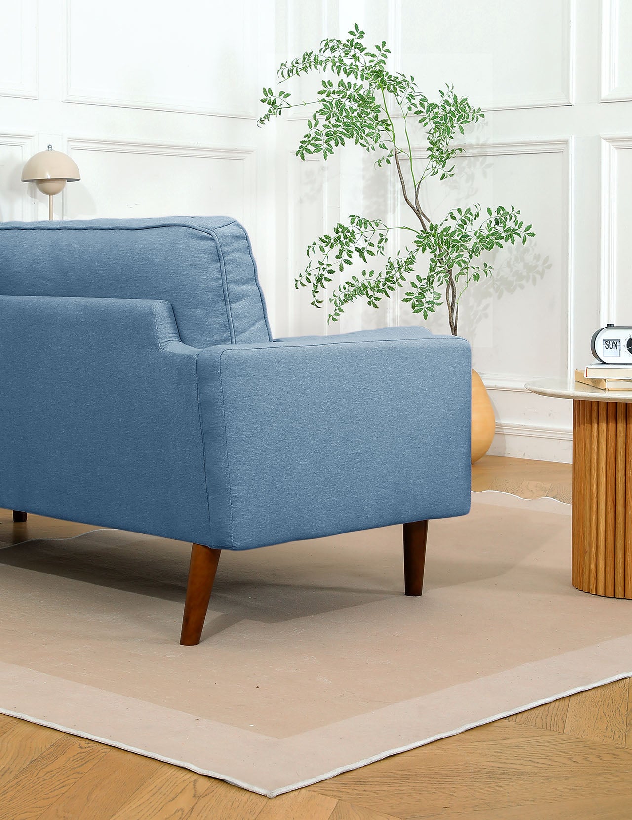 Koorlian Small Sofa Couch, 2 Seater Fabric Loveseat, Mid Century Modern Couches for Living Room, Button Tufted Seat Cushion, Square Armrest, 2 Throw Pillows, Fit for Small Spaces, Dorm, Apart, Blue