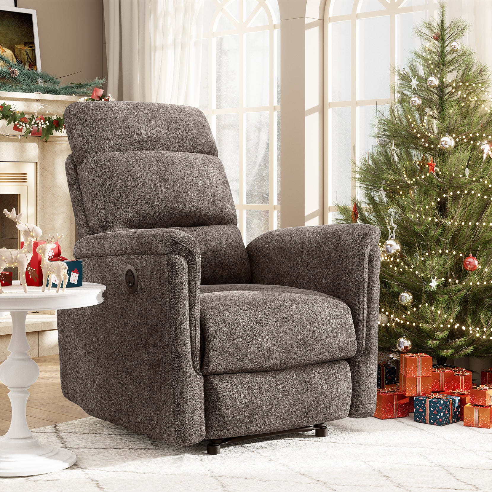 Koorlian Power Recliner Chair, Electric Fabric Recliner with USB Ports, Adjustable Reclining Sofa for Living Room with Padded Seat Backrest, Single Small Home Theater Recliner for Adults, Brown