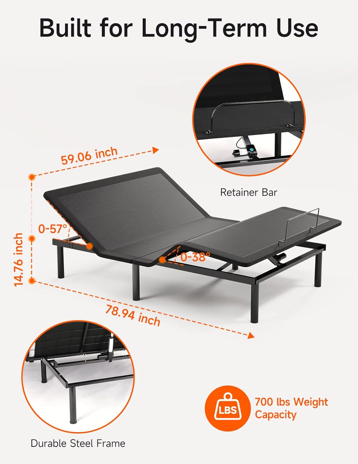 Koorlian Adjustable Bed Frame Queen Size, Electric Bed Base with Head and Foot Lift, Quiet Motor, Zero Gravity, Wireless Remote Control, 12'' Legs for Storage, Quick Assembly (3 Ways for Usage)