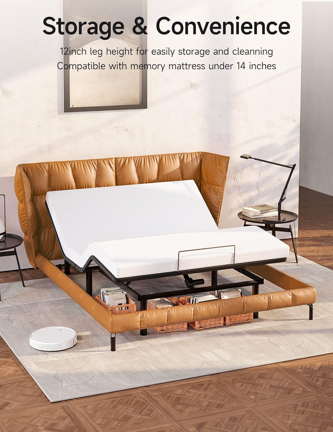 Koorlian Adjustable Bed Frame Queen Size, Electric Bed Base with Head and Foot Lift, Quiet Motor, Zero Gravity, Wireless Remote Control, 12'' Legs for Storage, Quick Assembly (3 Ways for Usage)