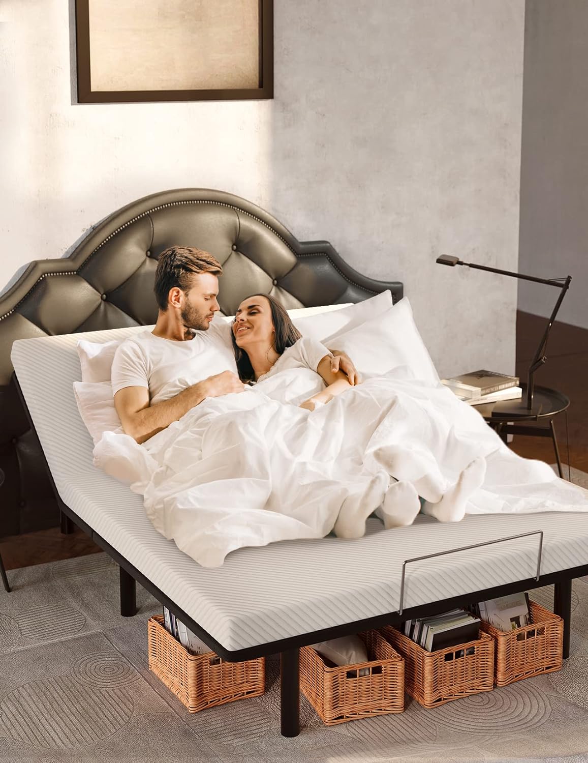 Koorlian Adjustable Bed Frame Queen Size, Electric Bed Base with Head and Foot Lift, Quiet Motor, Zero Gravity, Wireless Remote Control, 12'' Legs for Storage, Quick Assembly (3 Ways for Usage)