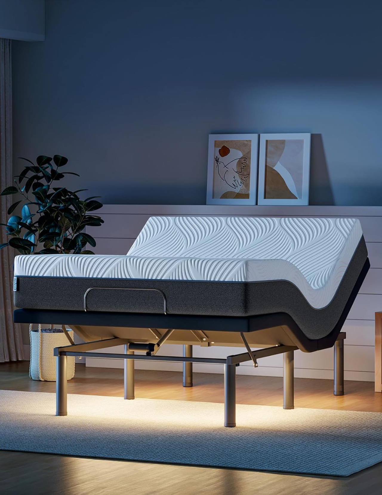 Koorlian Adjustable Bed Frame Queen Size, Electric Bed Base with Head and Foot Lift, Quiet Motor, Zero Gravity, Wireless Remote Control, 12'' Legs for Storage, Quick Assembly (3 Ways for Usage)