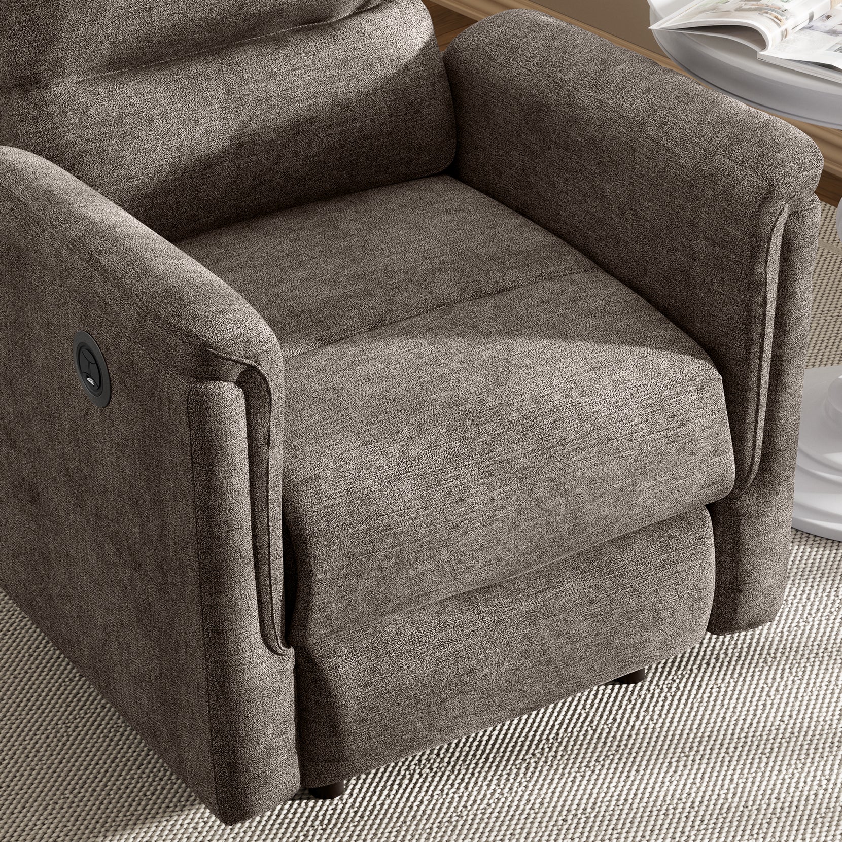 Koorlian Power Recliner Chair, Electric Fabric Recliner with USB Ports, Adjustable Reclining Sofa for Living Room with Padded Seat Backrest, Single Small Home Theater Recliner for Adults, Brown