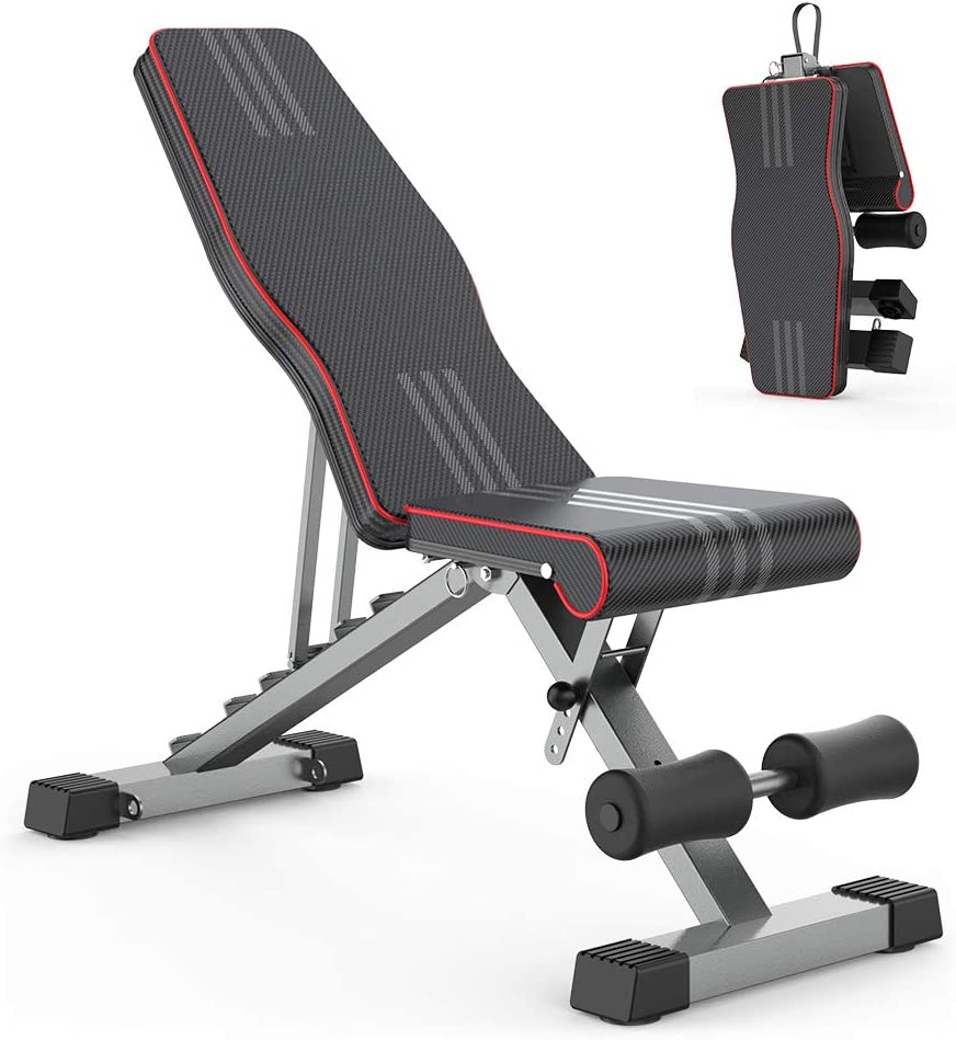 THERUN Adjustable Weight Bench Foldable Fitness Workout Bench Weight Lifting Sit-up Multipurpose Exercise Bench Flat Bench Press for Home Gym