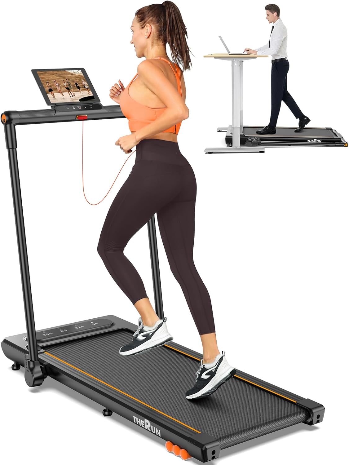 2.5HP Treadmill, 2 in 1 Under Desk Walking Pad Treadmill, Electric Compact Space Folding Treadmill for Home Office with LED Touch Screen 0.6-7.6MPH Wider Running Belt, No Assembly Needed