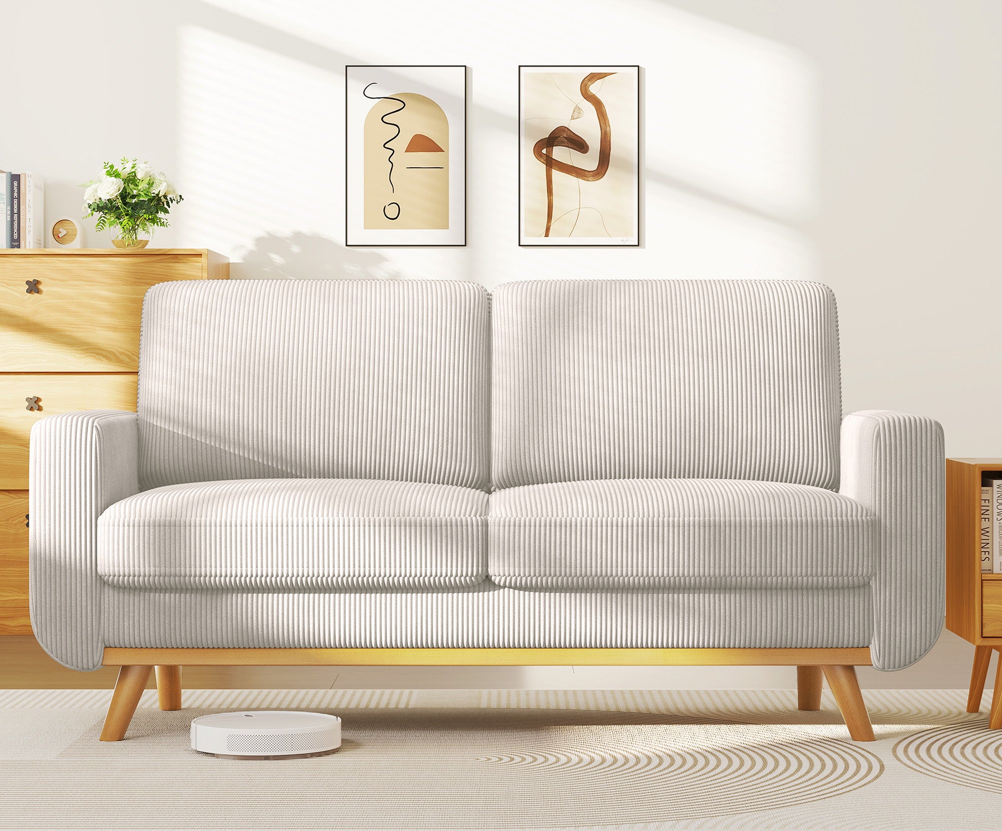 Koorlian 68" Loveseat Sofa Light Grey, Comfy Corduroy Couch with Spring Cushion, Sofa Couch with Solid Wood, Modern Couch with Extra Deep Seat, Sofa for Bedroom, Loveseat for Living Room, Office Couch