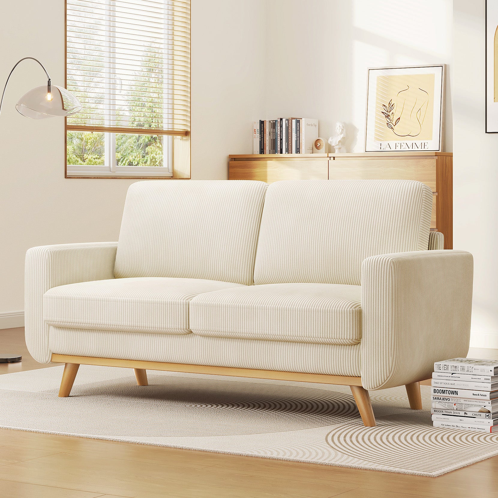 Koorlian 68" Loveseat Sofa Beige, Comfy Corduroy Couch with Spring Cushion, Sofa Couch with Solid Wood, Modern Couch with Deep Seat, Sofa for Bedroom, Loveseat for Living Room, Office Couch