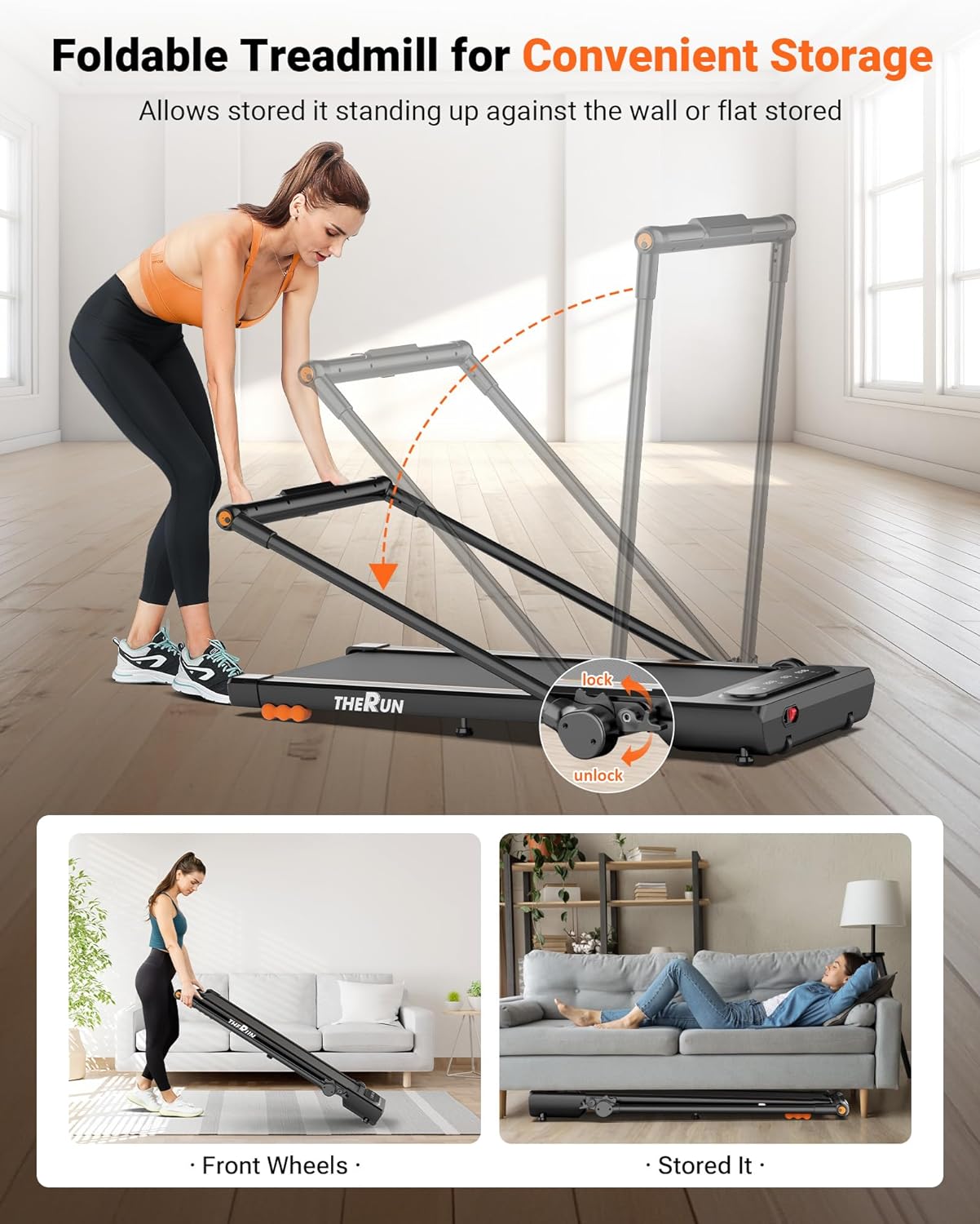 2.5HP Treadmill, 2 in 1 Under Desk Walking Pad Treadmill, Electric Compact Space Folding Treadmill for Home Office with LED Touch Screen 0.6-7.6MPH Wider Running Belt, No Assembly Needed