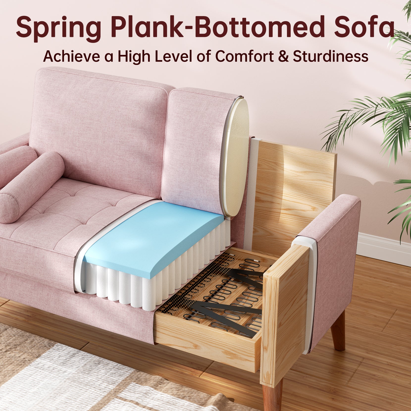 Koorlian Loveseat Sofa, 48" Small Sofa Couch Mid Century Modern Couch for Small Spaces, Bedroom and Living Room, Removable Sofa Cover Spring Cushions and Solid Wood Frame, Easy to Install, Pink