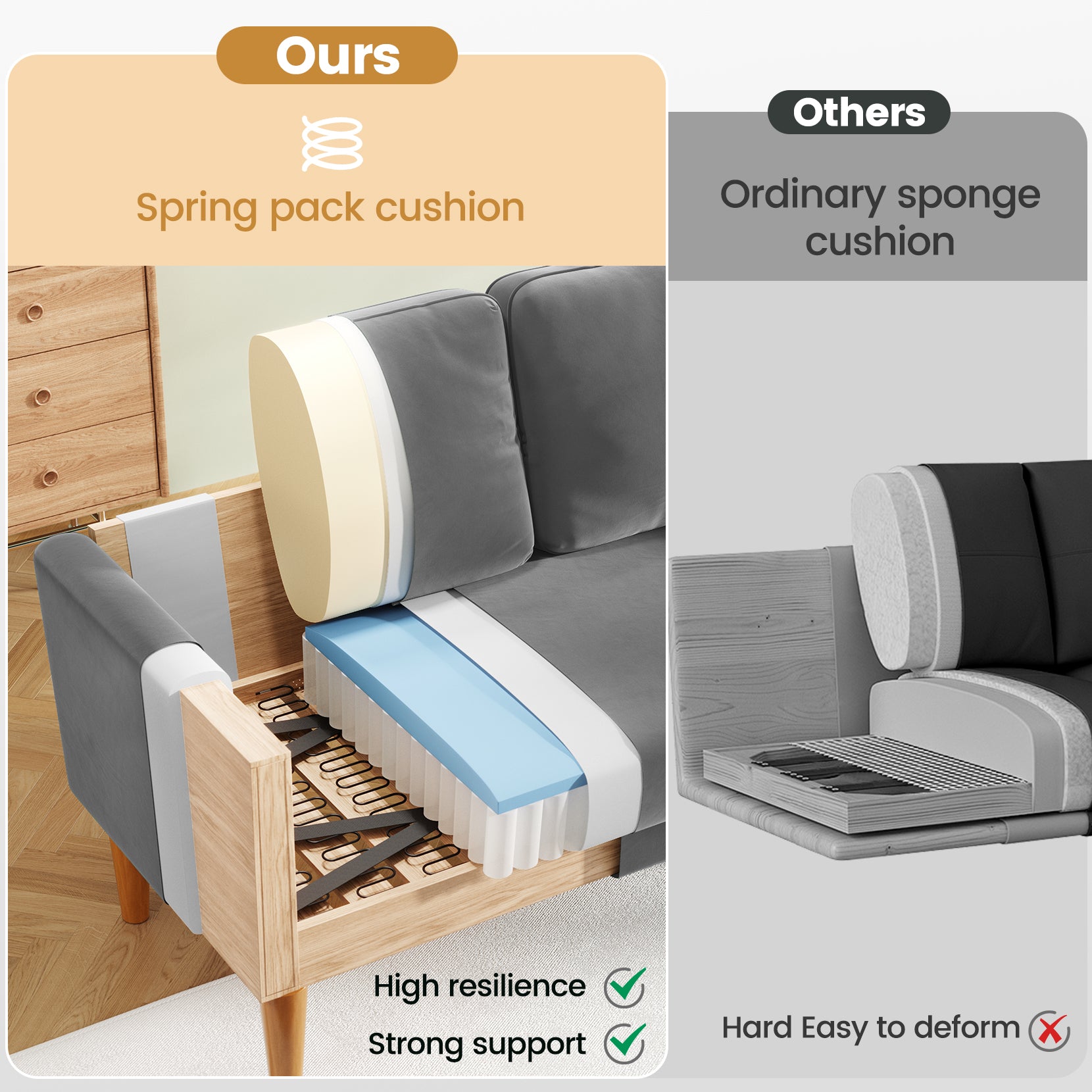 Koorlian Loveseat Sofa, 55" Small Sofa Couch Mid Century Modern Velvet Couch for Small Spaces, Bedroom and Living Room, Removable Sofa Cover Spring Cushions and Solid Wood Frame, Easy to Install, Grey