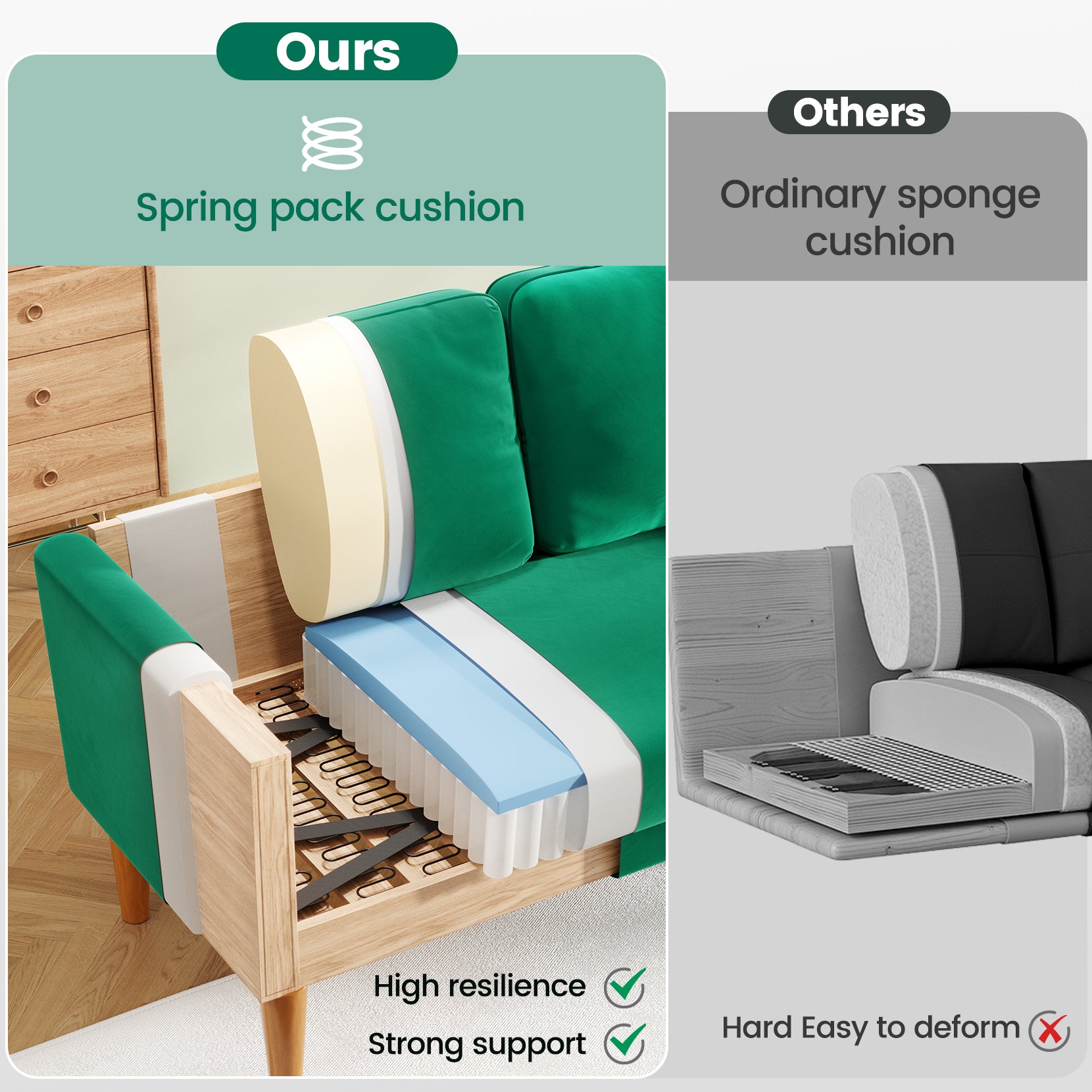 Koorlian Loveseat Sofa, 55" Small Sofa Couch Mid Century Modern Velvet Couch for Small Spaces, Bedroom and Living Room, Removable Sofa Cover Spring Cushions and Solid Wood Frame, Easy to Install, Green