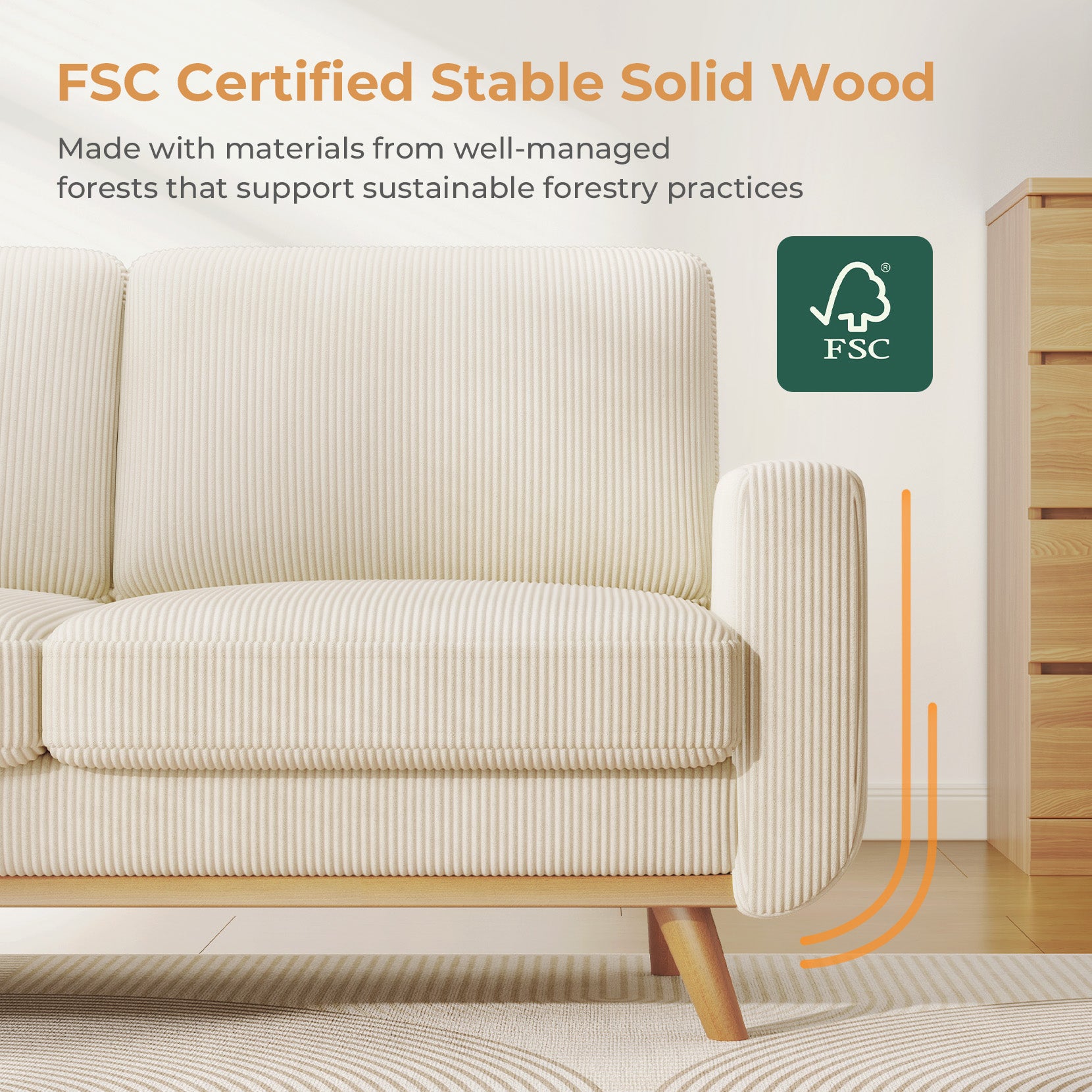 Koorlian 68" Loveseat Sofa Beige, Comfy Corduroy Couch with Spring Cushion, Sofa Couch with Solid Wood, Modern Couch with Deep Seat, Sofa for Bedroom, Loveseat for Living Room, Office Couch