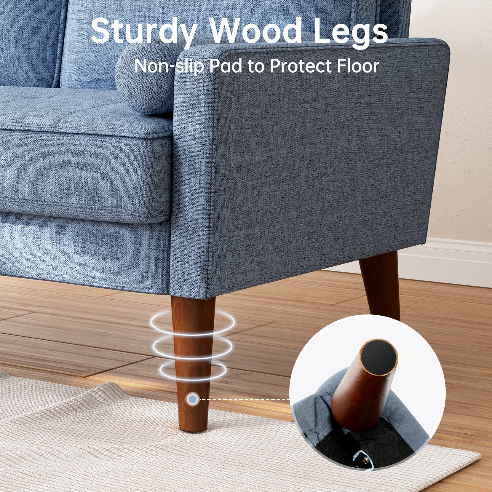 Koorlian Loveseat Sofa, 48" Small Sofa Couch Mid Century Modern Couch for Small Spaces, Bedroom and Living Room, Removable Sofa Cover Spring Cushions and Solid Wood Frame, Easy to Install, Blue