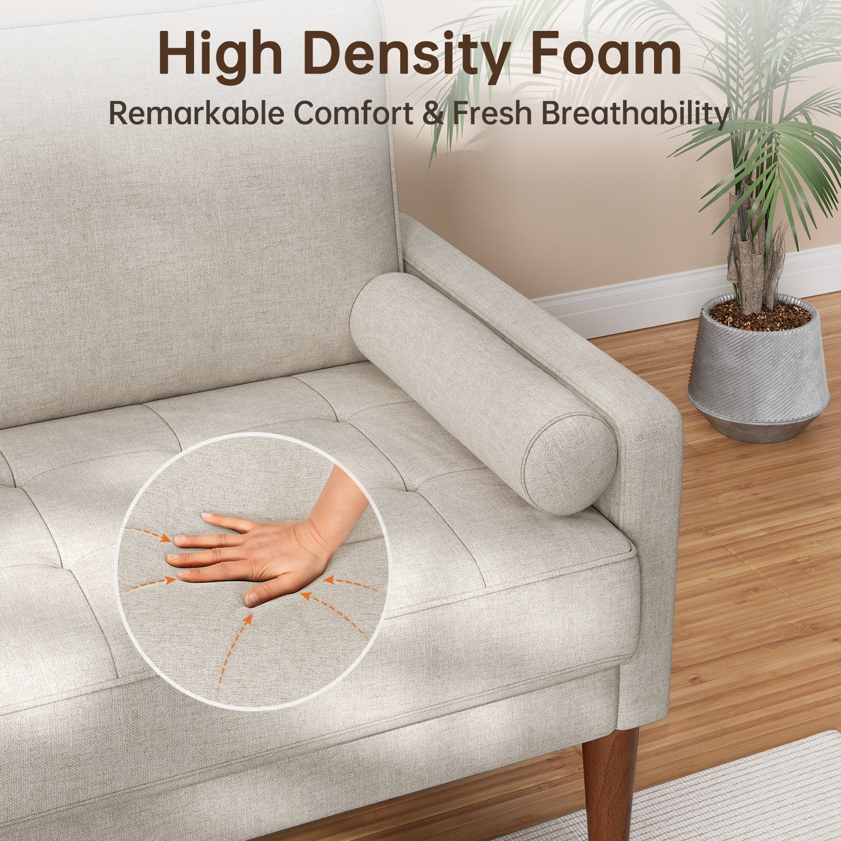 Koorlian Loveseat Sofa, 48" Small Sofa Couch Mid Century Modern Couch for Small Spaces, Bedroom and Living Room, Removable Sofa Cover Spring Cushions and Solid Wood Frame, Easy to Install, Ashbeige