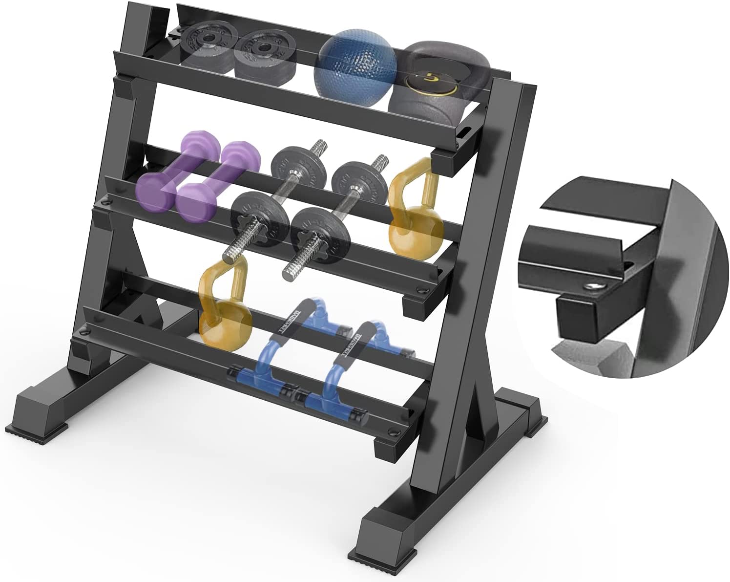 THERUN 1100lbs Adjustable 3 Tier Dumbbell Rack Stand, Hex dumbbells Hand Weights Rack Dumbbell Holder Home Gym Storage Organizer, Reverse Install Available (Rack Only)