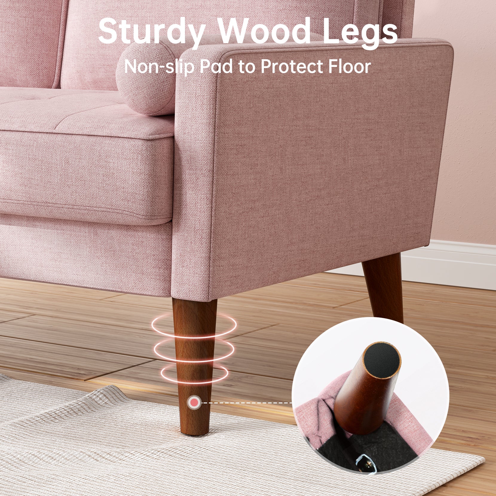 Koorlian Loveseat Sofa, 48" Small Sofa Couch Mid Century Modern Couch for Small Spaces, Bedroom and Living Room, Removable Sofa Cover Spring Cushions and Solid Wood Frame, Easy to Install, Pink