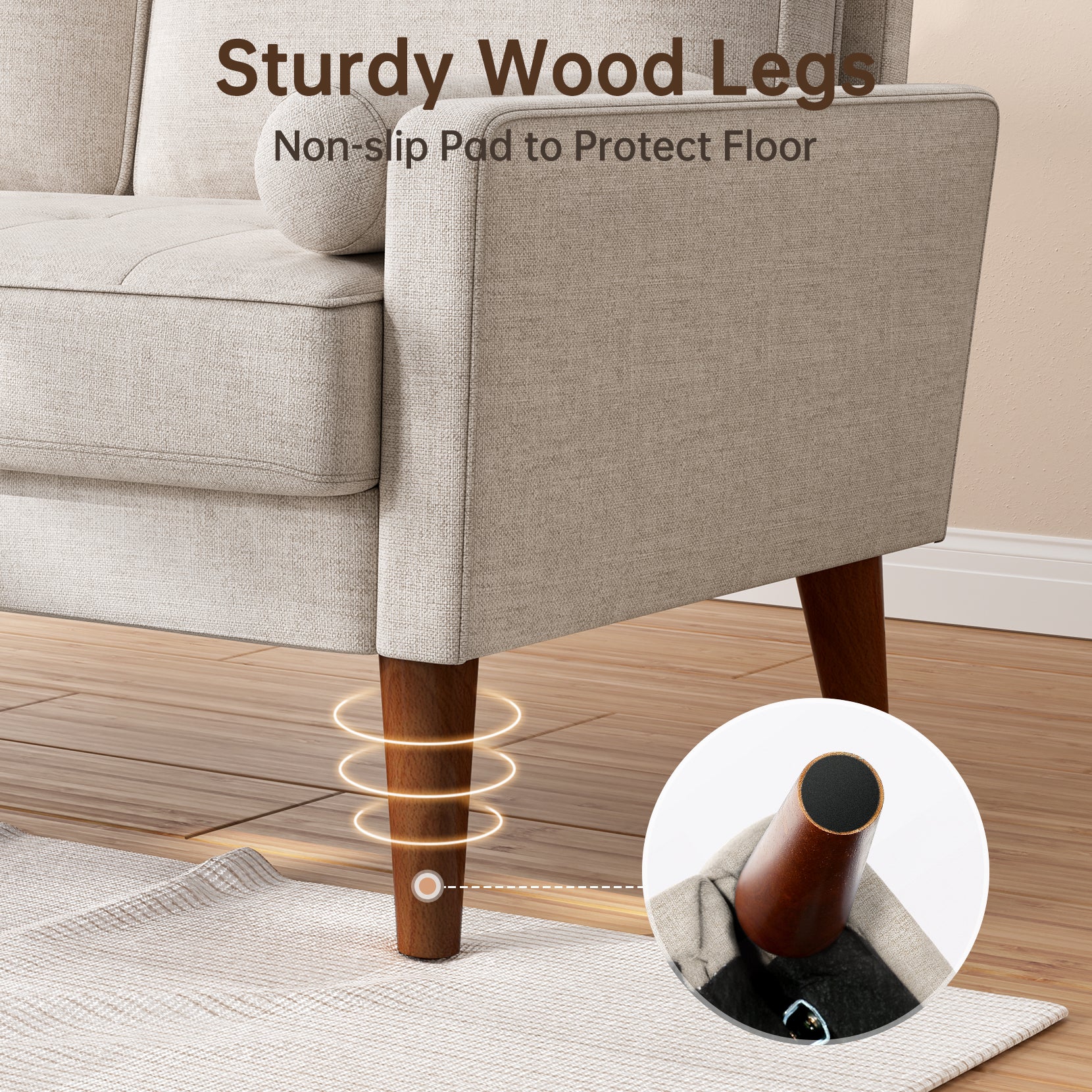 Koorlian Loveseat Sofa, 48" Small Sofa Couch Mid Century Modern Couch for Small Spaces, Bedroom and Living Room, Removable Sofa Cover Spring Cushions and Solid Wood Frame, Easy to Install, Ashbeige