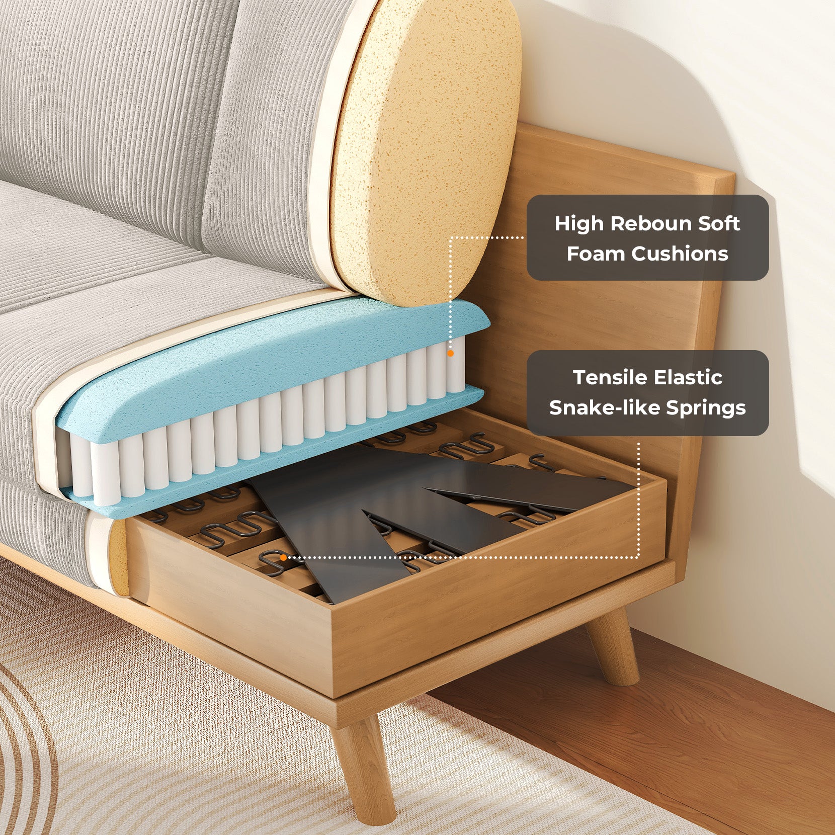 Koorlian 68" Loveseat Sofa Light Grey, Comfy Corduroy Couch with Spring Cushion, Sofa Couch with Solid Wood, Modern Couch with Extra Deep Seat, Sofa for Bedroom, Loveseat for Living Room, Office Couch