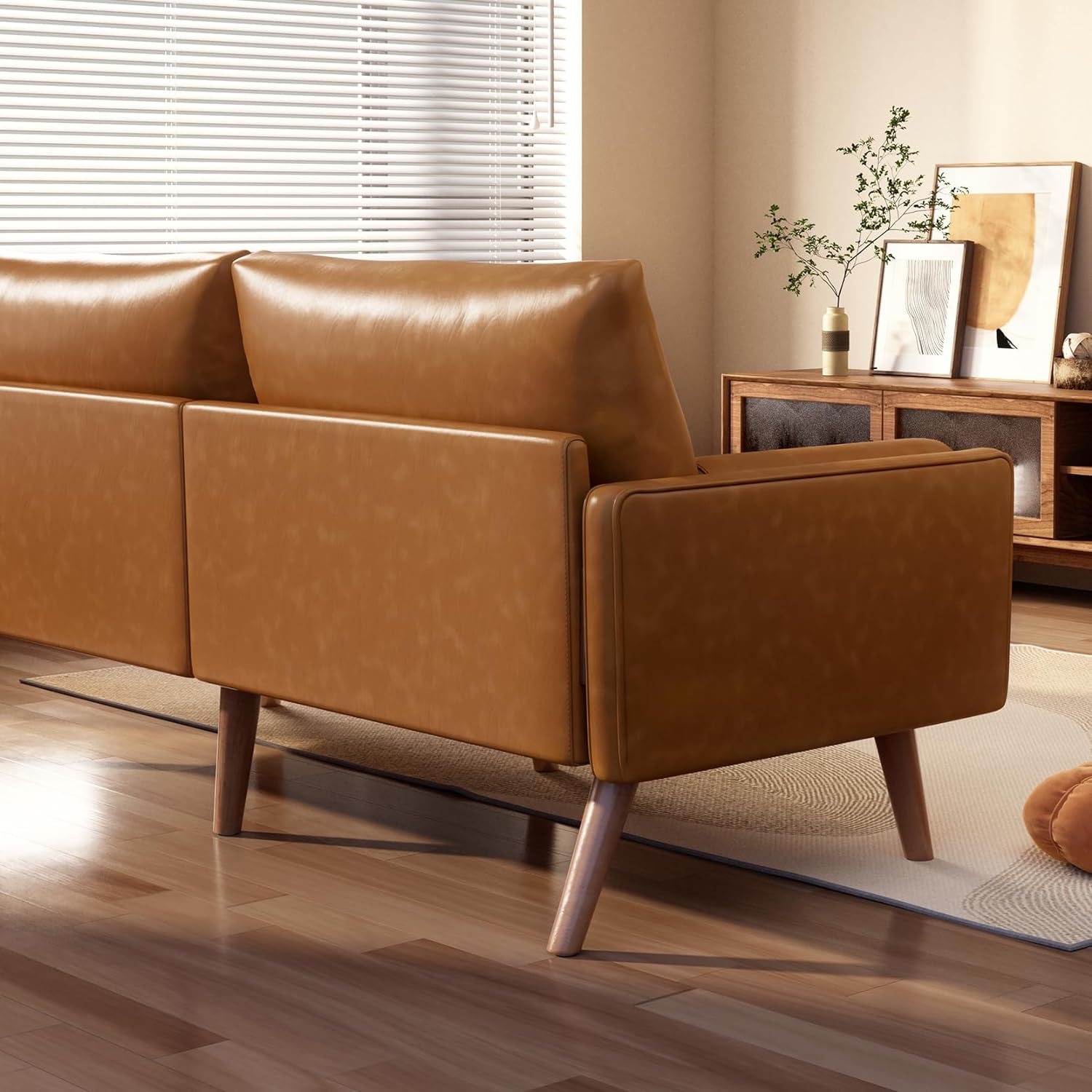 Koorlian Faux Leather Loveseat Sofa, 71inch Mid Century Modern Living Room Sofa, Button Tufted Seat Cushion, Fit for Bedroom, Small Spaces, Brown