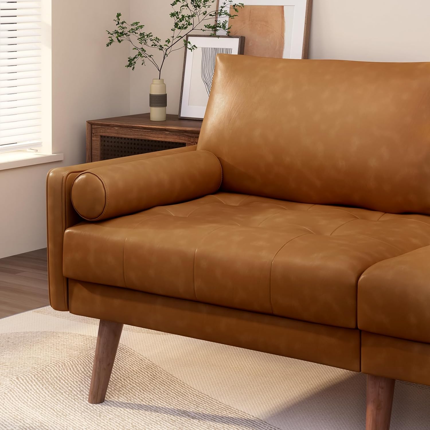 Koorlian Faux Leather Loveseat Sofa, 71inch Mid Century Modern Living Room Sofa, Button Tufted Seat Cushion, Fit for Bedroom, Small Spaces, Brown