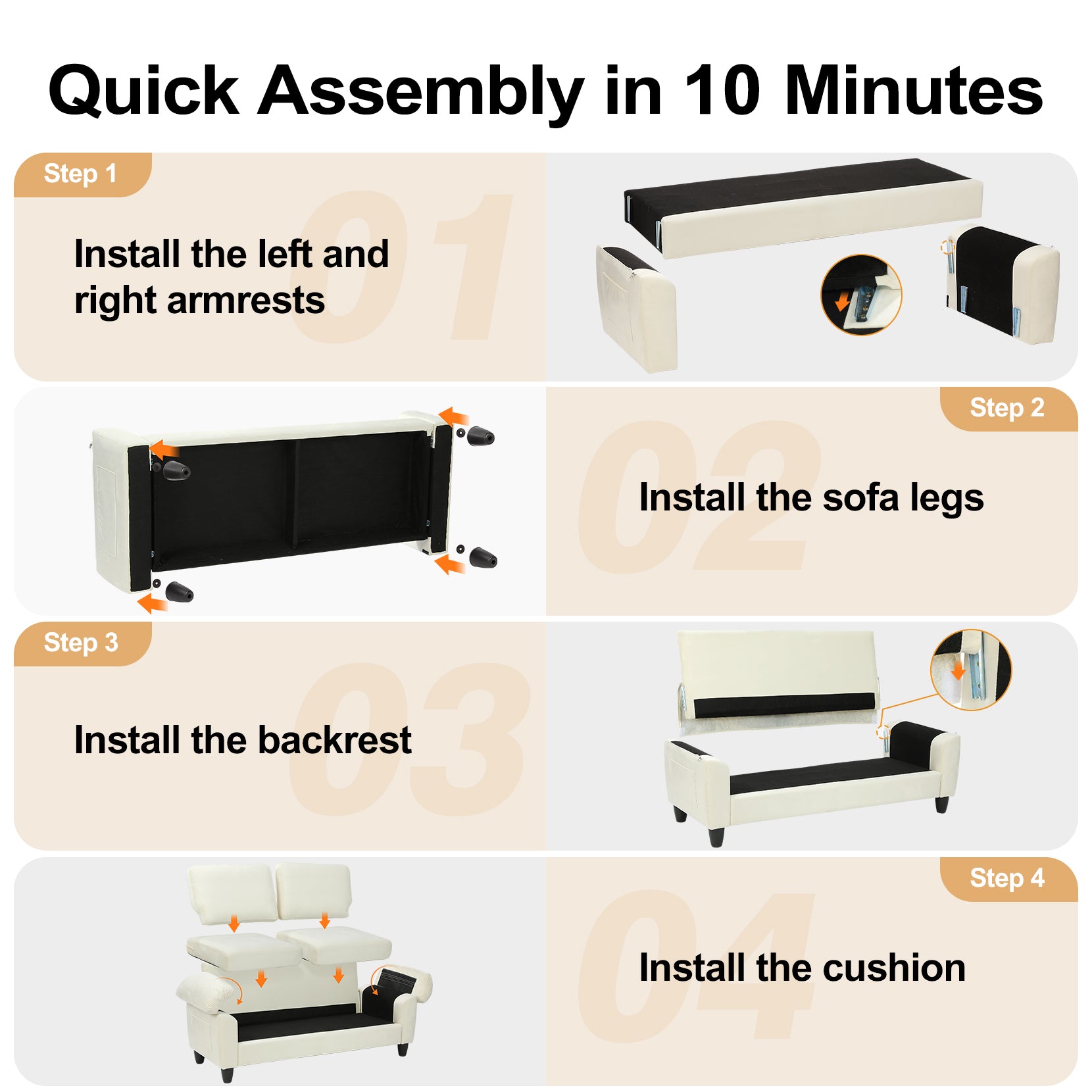 Koorlian 70" Loveseat Sofa, Mid Century Modern Couch with Storage Bag, Velvet Deep Couches for Small Spaces, Living room,Bedroom, Apartment, Office, Removable Sofa Cover Spring Cushions, Easy to Install, Beige