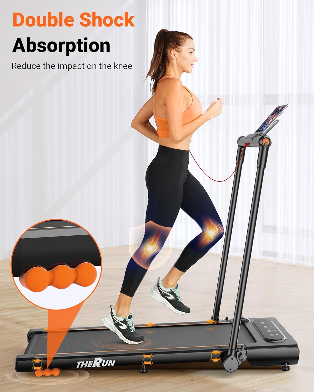 2.5HP Treadmill, 2 in 1 Under Desk Walking Pad Treadmill, Electric Compact Space Folding Treadmill for Home Office with LED Touch Screen 0.6-7.6MPH Wider Running Belt, No Assembly Needed
