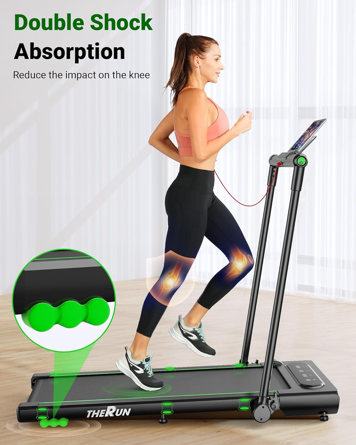 2.5HP Treadmill, 2 in 1 Under Desk Walking Pad Treadmill, Electric Compact Space Folding Treadmill for Home Office with LED Touch Screen 0.6-7.6MPH Wider Running Belt, No Assembly Needed