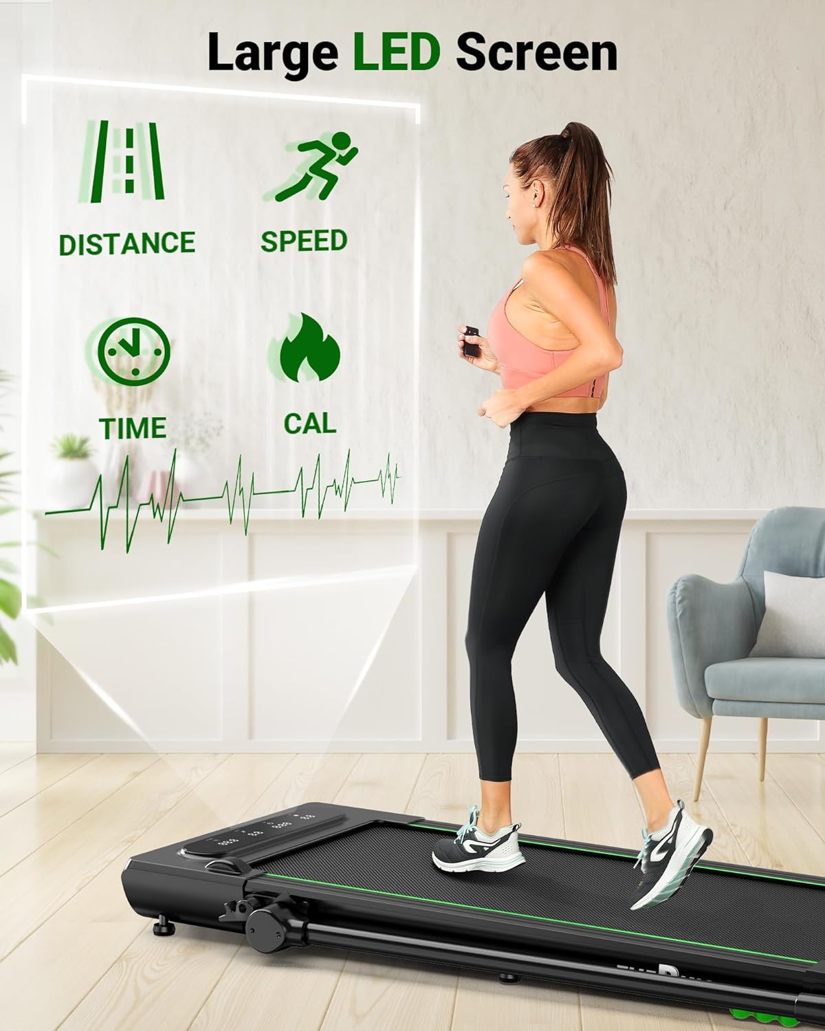 2.5HP Treadmill, 2 in 1 Under Desk Walking Pad Treadmill, Electric Compact Space Folding Treadmill for Home Office with LED Touch Screen 0.6-7.6MPH Wider Running Belt, No Assembly Needed