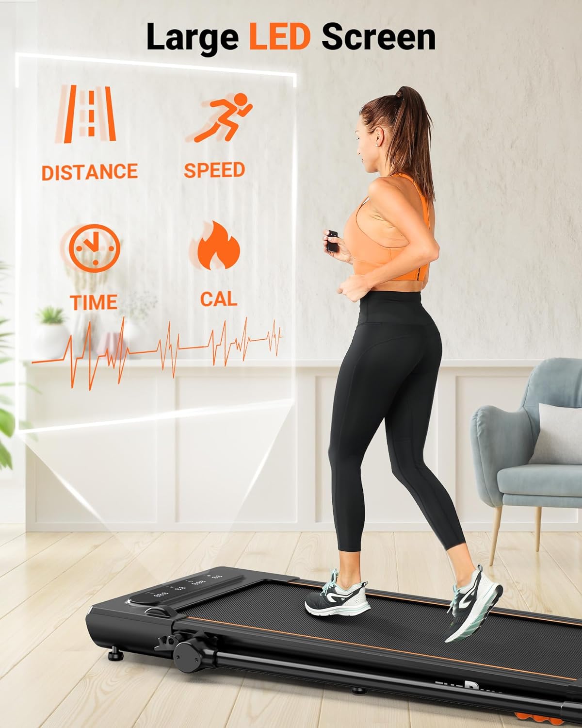 2.5HP Treadmill, 2 in 1 Under Desk Walking Pad Treadmill, Electric Compact Space Folding Treadmill for Home Office with LED Touch Screen 0.6-7.6MPH Wider Running Belt, No Assembly Needed