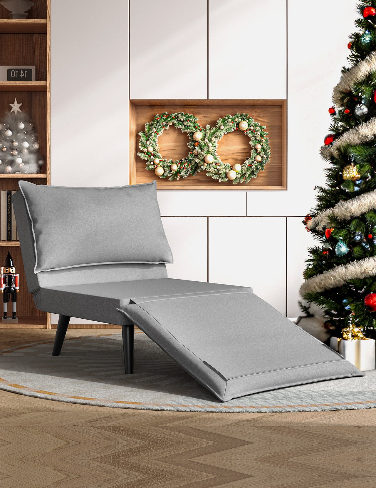 Koorlian Convertible Chair Bed, 5 in 1 Folding Fabric Sleeper Chair, Sofa Bed Floor Chair with Removable Legs, 5 Level Adjustable Backrest, Grey