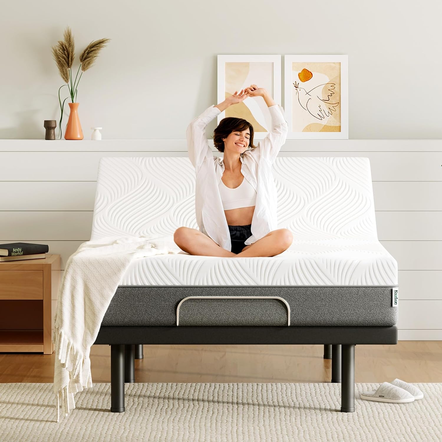 Koorlian Adjustable Bed Frame Queen Size, Electric Bed Base with Head and Foot Lift, Quiet Motor, Zero Gravity, Wireless Remote Control, 12'' Legs for Storage, Quick Assembly (3 Ways for Usage)