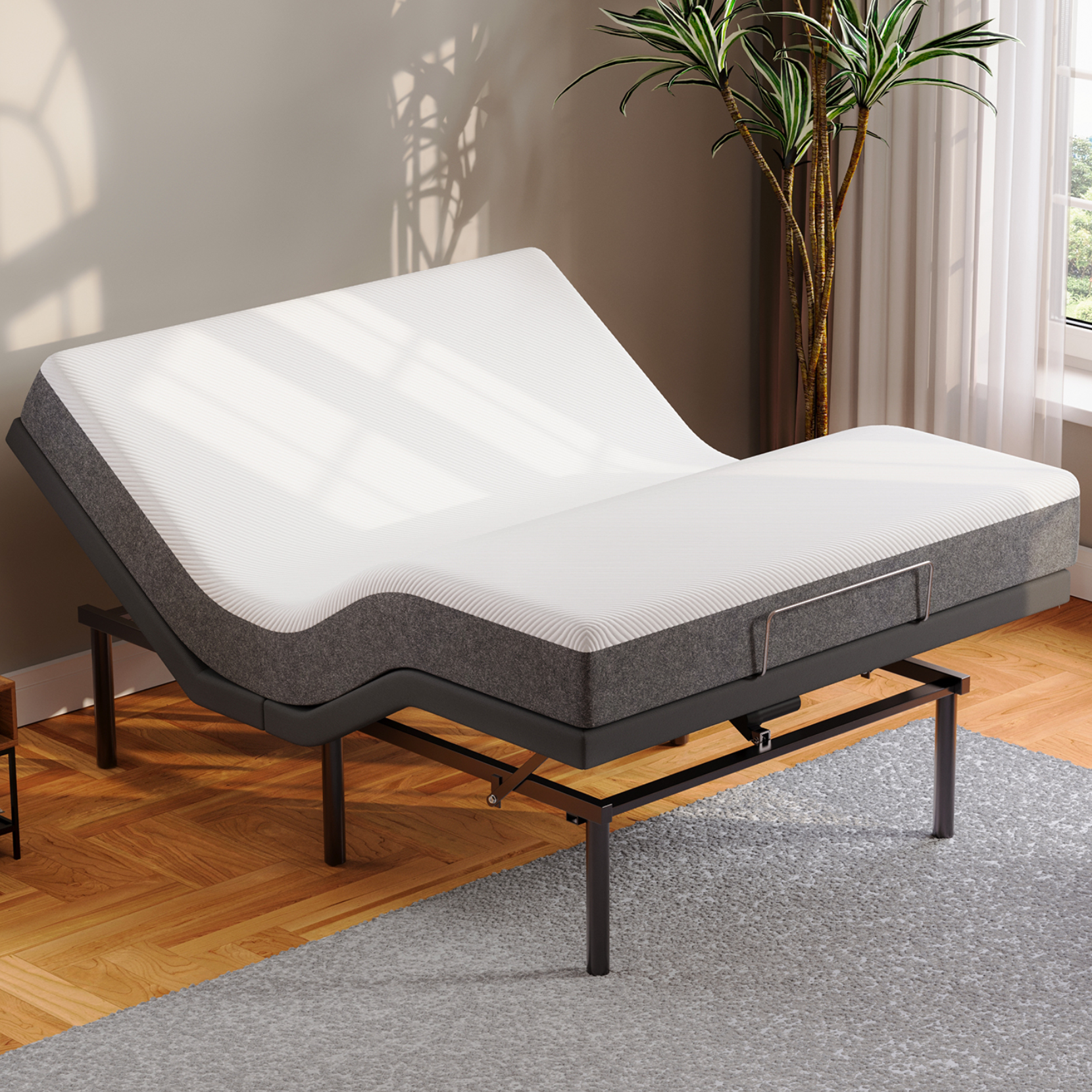 Koorlian Upgraded Queen Adjustable Bed Frame, Home Adjustable Bed Base with Independent Head & Foot Incline, USB Charging, Underbed Lighting, Wireless Remote, Electric Adjustable Beds with 12'' Legs